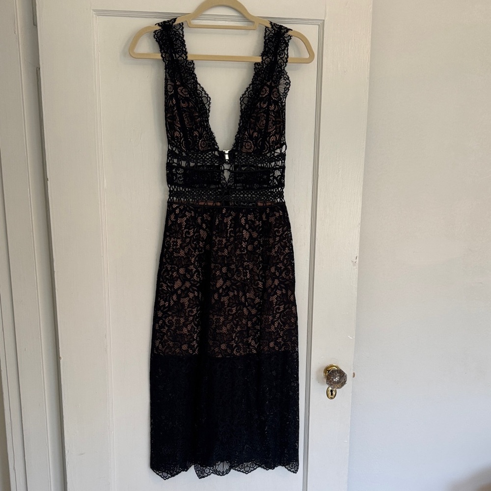 For Love And Lemons Black Lace Midi Dress - Size S